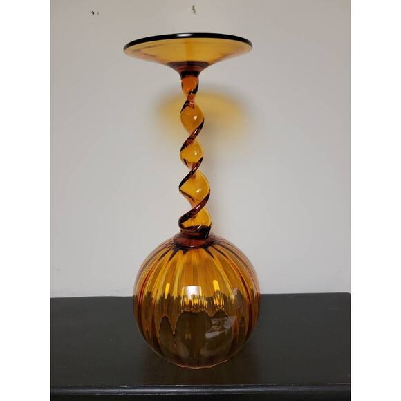 Vintage Empoli Snifter Vase, Twist Stem Onion, MCM Art Glass 13-3/4" - Picture 6 of 6